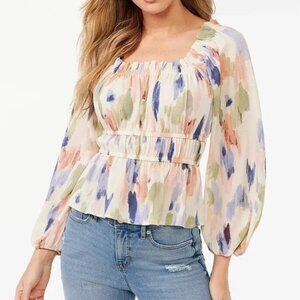 Sofia Jeans by Sofia Vergara Women’s Square Neck Peplum Top with Long Sleeves XS